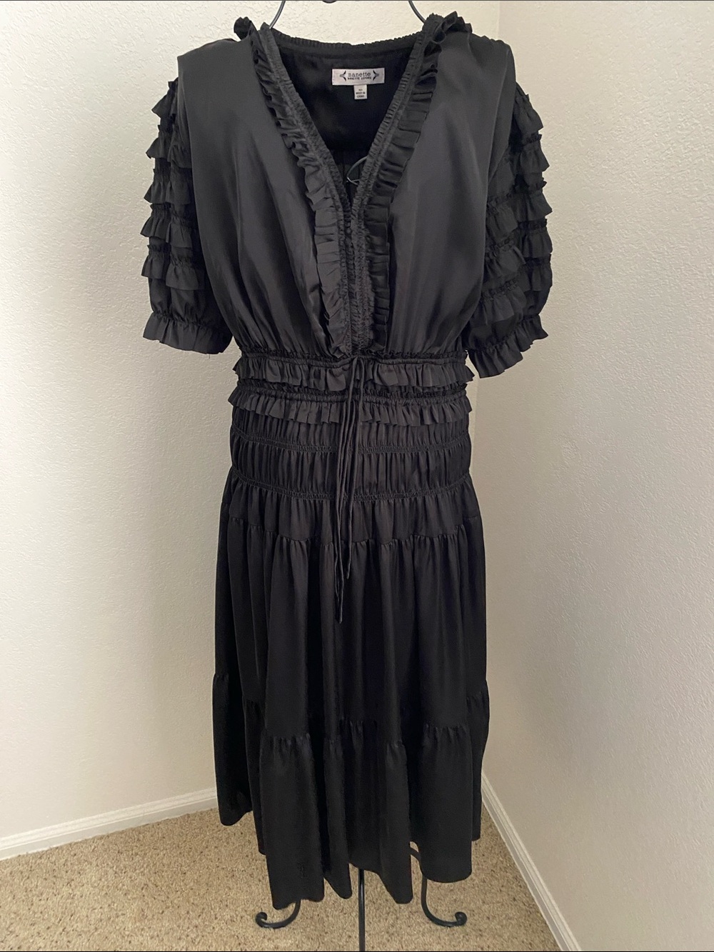 Charming Black Ruffle Midi Dress - Elegant Women's Dress
